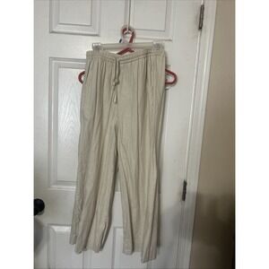 Max Studio L Women Pull On Linen Blend Ultra Wide Leg Pants Pockets Lagenlook